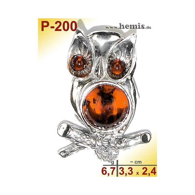 P-200 Amber Pendant, silver-925, cognac, M, Owl