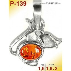 P-139 Amber Pendant, silver-925, cognac, S, maus, modern