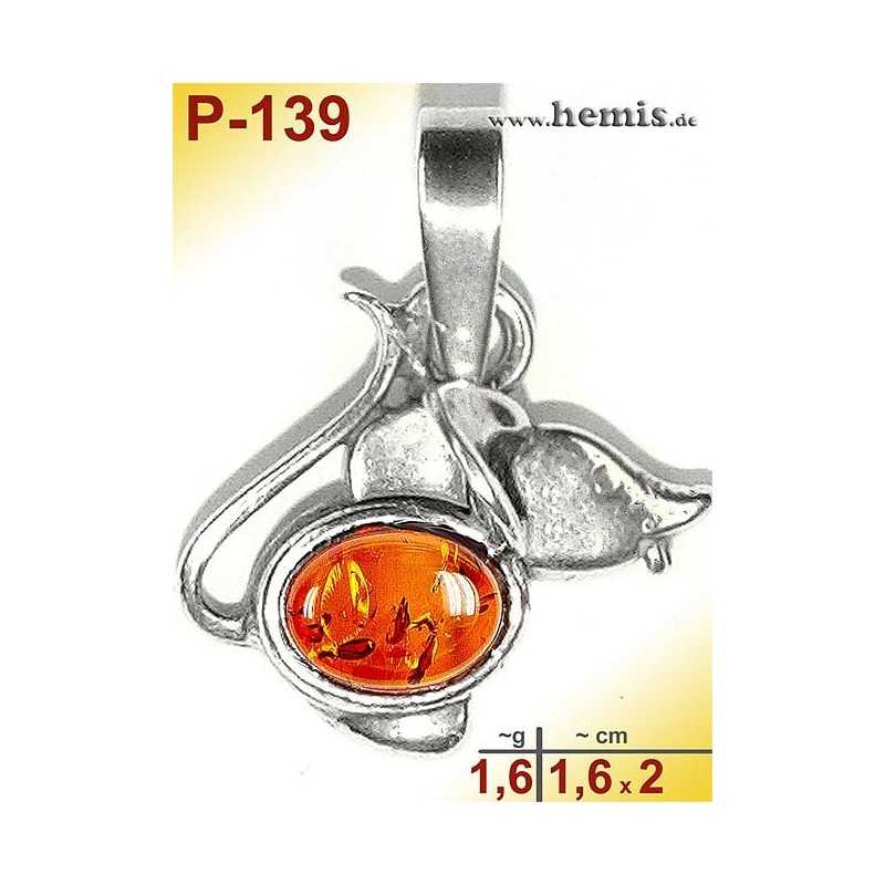 P-139 Amber Pendant, silver-925, cognac, S, maus, modern