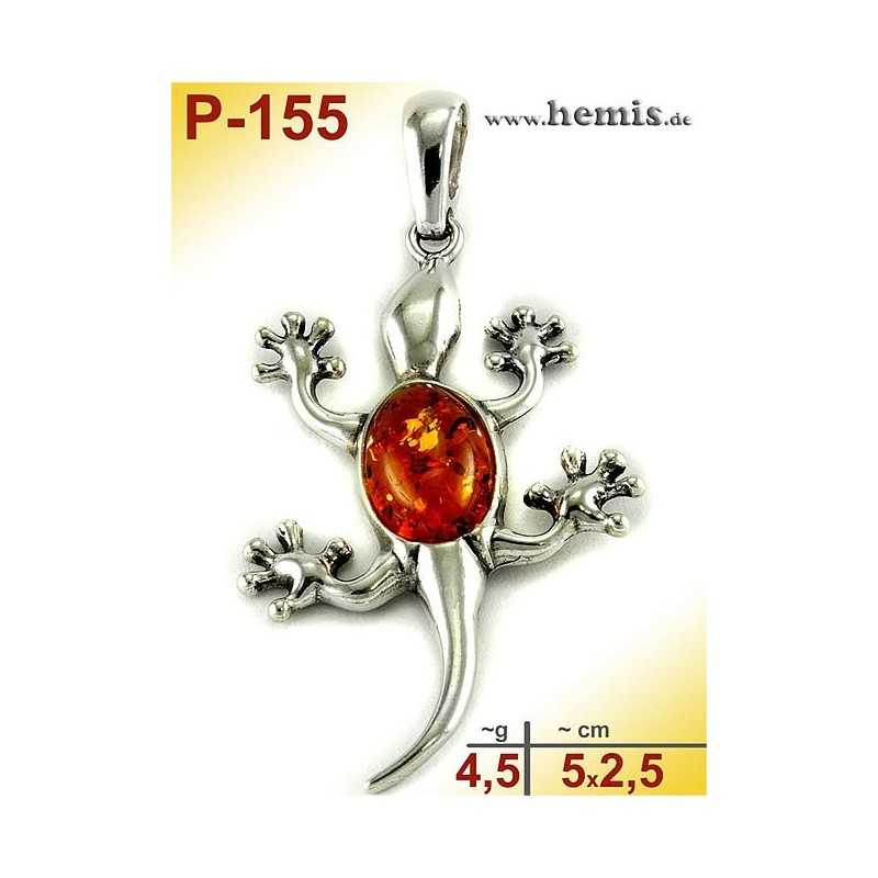 P-155 Amber Pendant, silver-925, cognac, M, Lizard, Gecko, moder