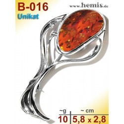 B-016 Amber Brooch, silver-925, cognac, unique, M, modern