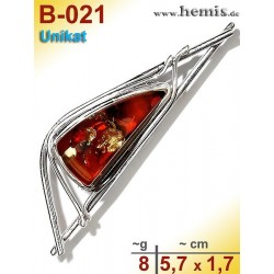 B-021 Bernstein-Brosche Silber-925, cognac, Unikat, M, modern