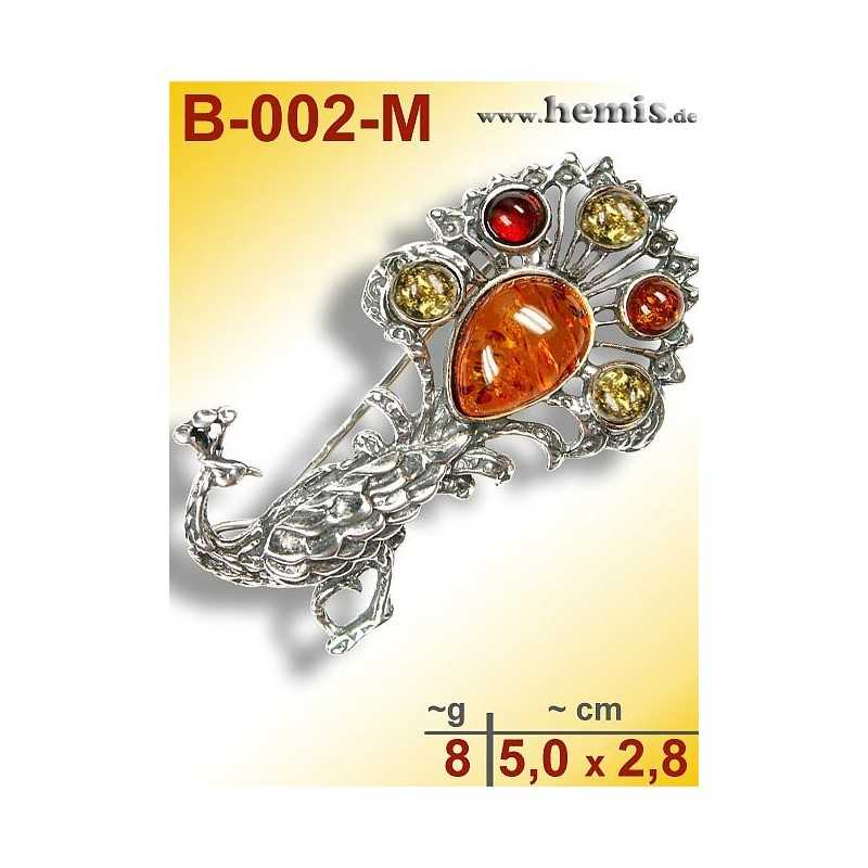 B-002-M Amber Brooch, silver-925, multicolour, M, pfau, modern 