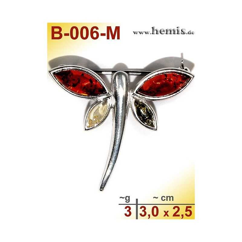 B-006-M Bernstein-Brosche Silber-925, multicolor, S, Schmetterli