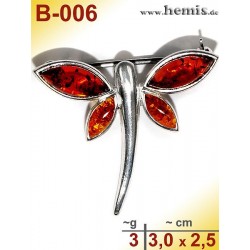 B-006 Amber Brooch, silver-925, cognac, S, Butterfly, modern 