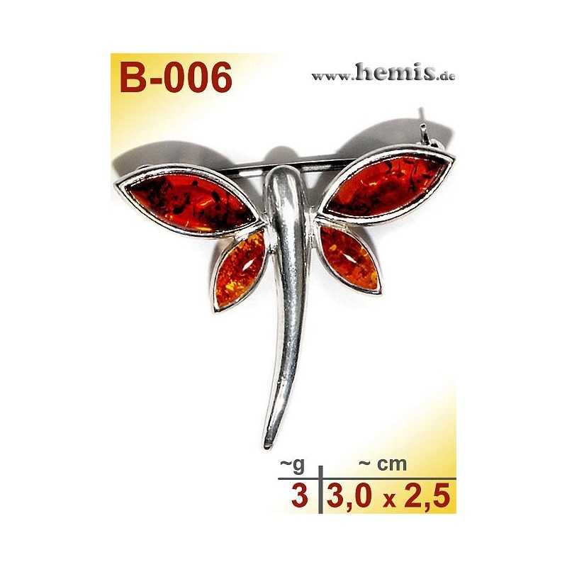 B-006 Bernstein-Brosche Silber-925, cognac, S, Schmetterling, mo