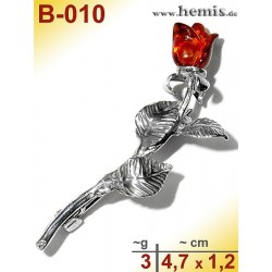 B-010 Bernstein-Brosche Silber-925, cognac, S, Blume, Rose