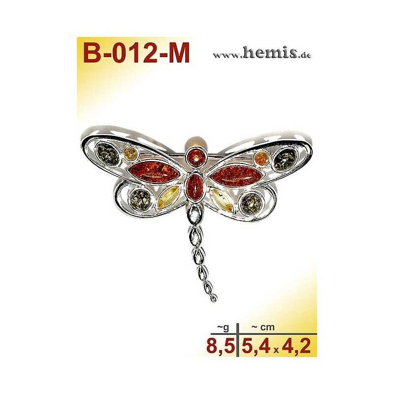 B-012-M Bernstein-Brosche Silber-925, multicolor, M, Libelle, mo