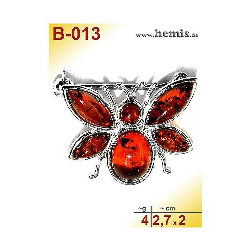 B-013 Amber Brooch, silver-925, cognac, S, bee, modern