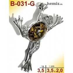 B-031-G Bernstein-Brosche Silber-925, grün, S, Frosch, modern, 