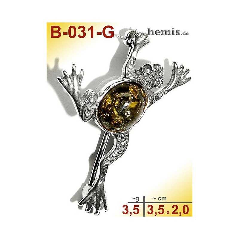 B-031-G Bernstein-Brosche Silber-925, grün, S, Frosch, modern, 