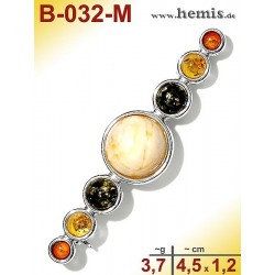 B-032-M Bernstein-Brosche Silber-925, multicolor, S, modern, 