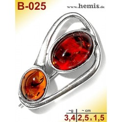 B-025 Bernstein-Brosche Silber-925, cognac, S, modern, 