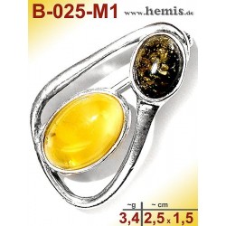 B-025-M1 Amber Brooch, silver-925, multicolor, S, modern