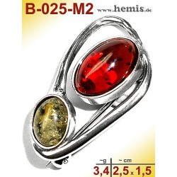 B-025-M2 Bernstein-Brosche Silber-925, multicolor, S, modern, 