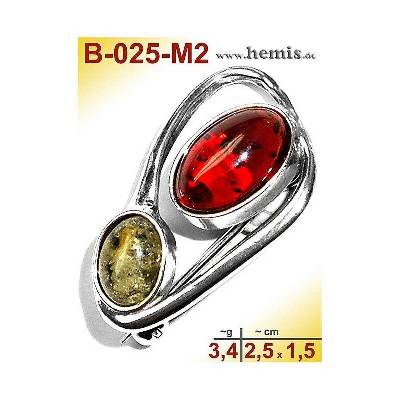 B-025-M2 Bernstein-Brosche Silber-925, multicolor, S, modern, 