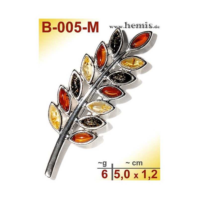 B-005-M Bernstein-Brosche Silber-925, multicolor, M, modern, 