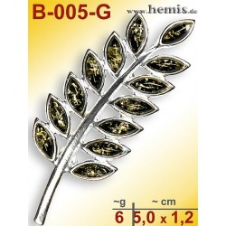 B-005-G Bernstein-Brosche Silber-925, grüm, M, modern, 