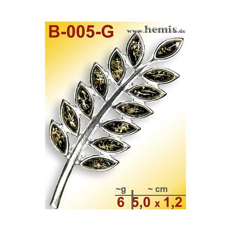 B-005-G Bernstein-Brosche Silber-925, grüm, M, modern, 