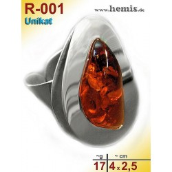 R-001 Bernstein-Ring Silber-925, cognac, Unikat, L, modern, vers