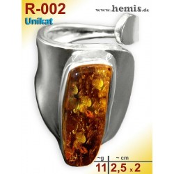 R-002 Bernstein-Ring Silber-925, cognac, Unikat, M, modern, vers