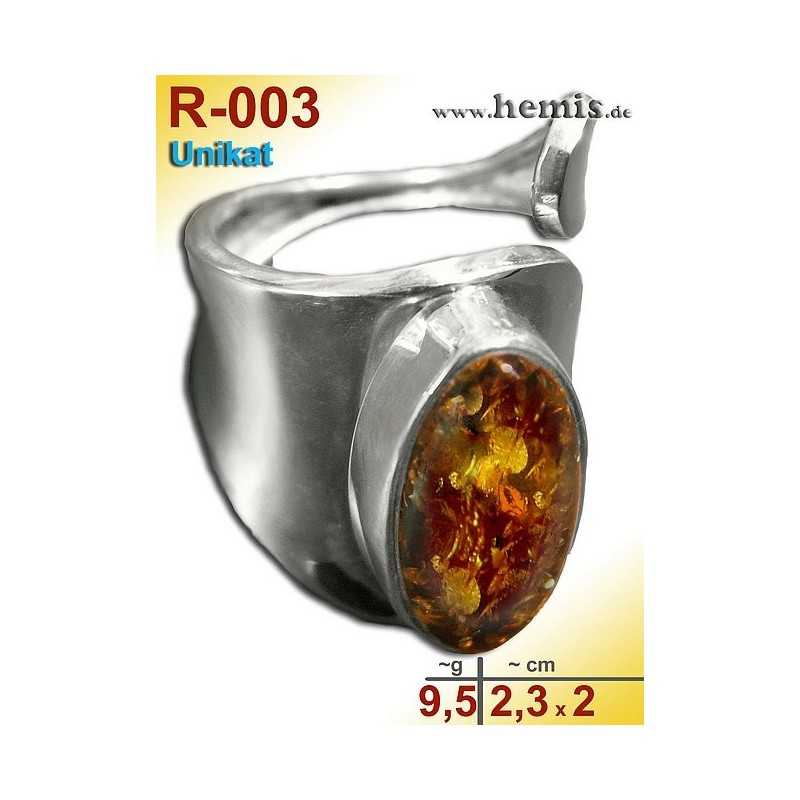 R-003 Amber Ring, silver-925, cognac, unique, M, modern, adjusta R-003 Amber Ring, silver-925, cognac, unique, M, modern, adjusta