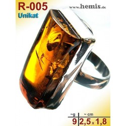 R-005 Bernstein-Ring Silber-925, cognac, Unikat, M, modern, rech