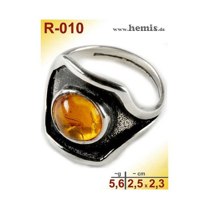 R-010 Bernstein-Ring Silber-925, cognac, M, modern, rund, Altsil