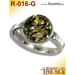 R-016-G Bernstein-Ring Silber-925, grün, S, modern, rund