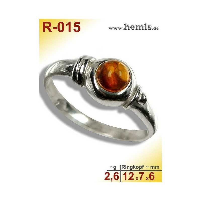 R-015 Bernstein-Ring Silber-925, cognac, XS, modern, rund
