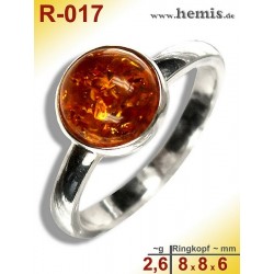 R-017 Amber Ring, silver-925, cognac, XS, modern, round