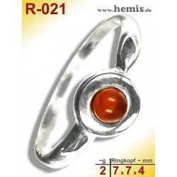R-021 Amber Ring, silver-925, cognac, XS, modern, round