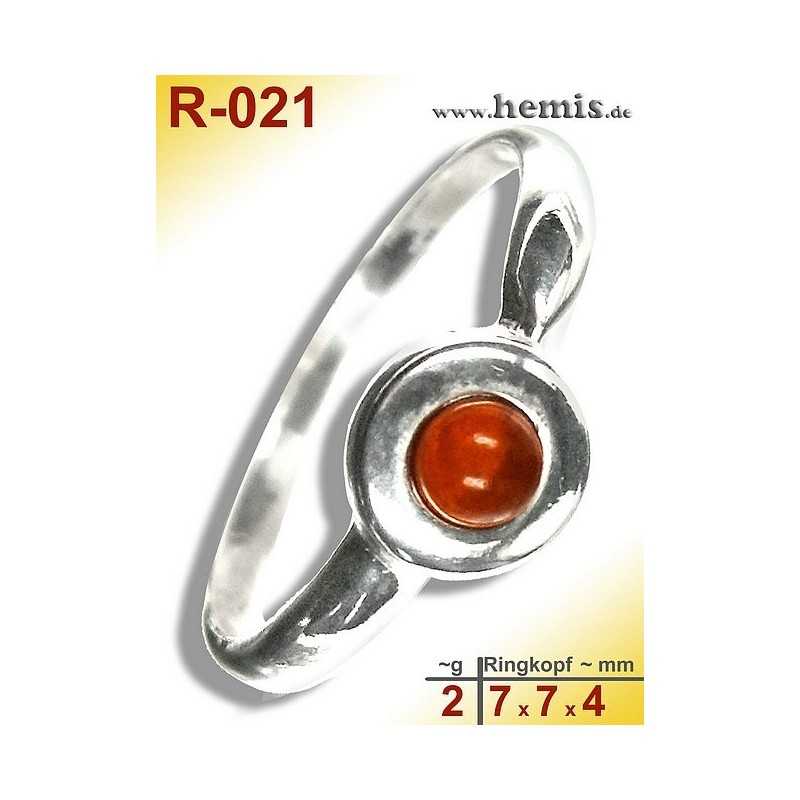 R-021 Bernstein-Ring Silber-925, cognac, XS, modern, rund
