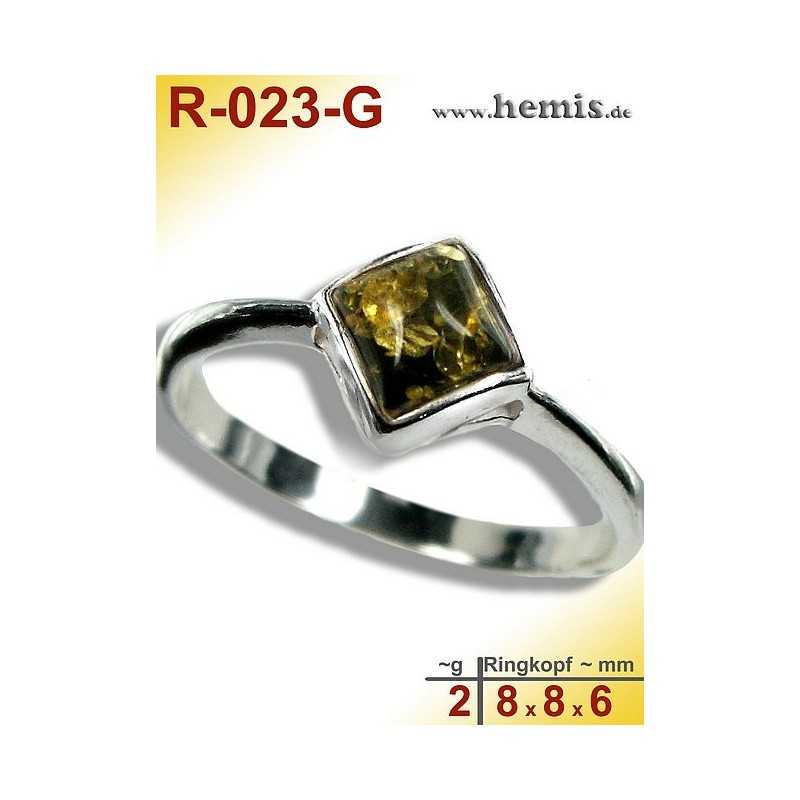 R-023-G Bernstein-Ring Silber-925, grün, XS, modern, eckig