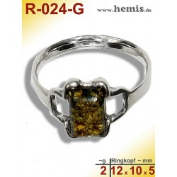 R-024-G Bernstein-Ring Silber-925, grün, XS, modern, eckig