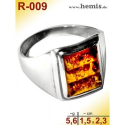 R-009 Bernstein-Ring Silber-925, cognac, M, modern, eckig