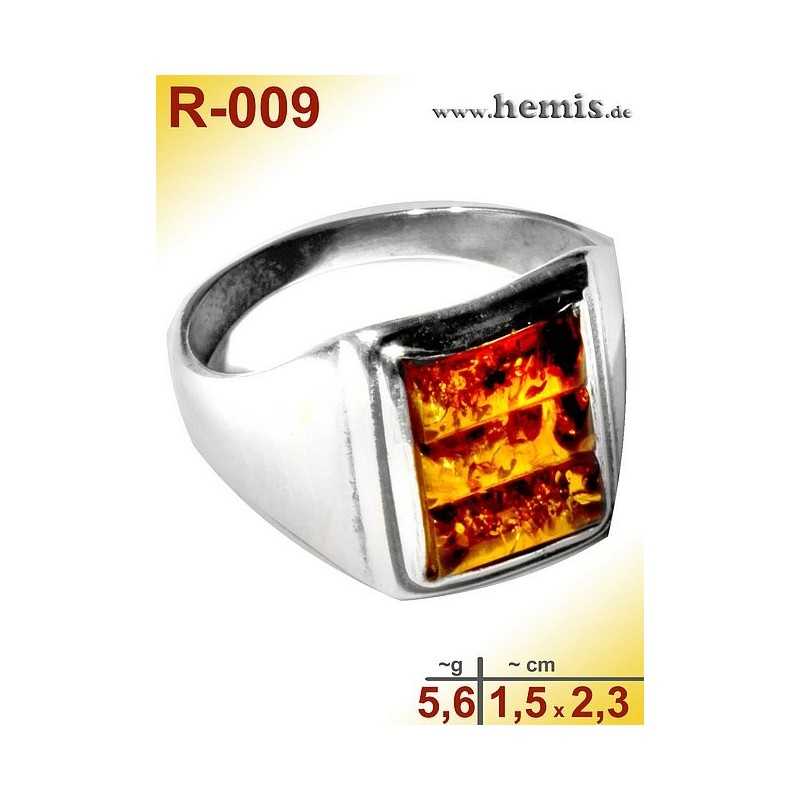 R-009 Amber Ring, silver-925, cognac, M, modern, angular