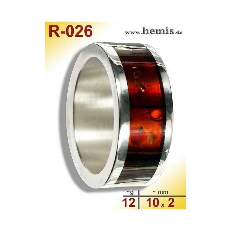 R-026 Bernstein-Ring Silber-925, rot, M, modern, breit