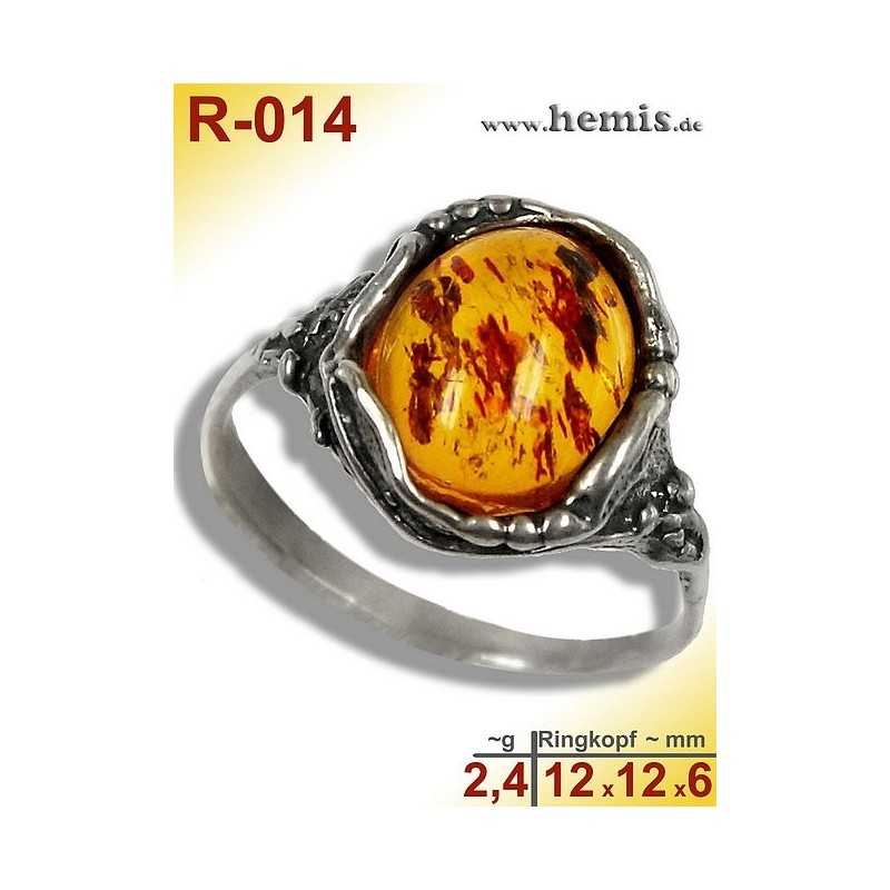 R-014 Amber Ring, silver-925, cognac, S, old silver