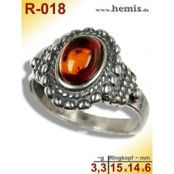 R-018 Amber Ring, silver-925, cognac, S, old silver