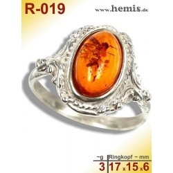 R-019 Amber Ring, silver-925, cognac, S, oval