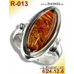 R-013 Bernstein-Ring Silber-925, cognac, M, modern, glatt