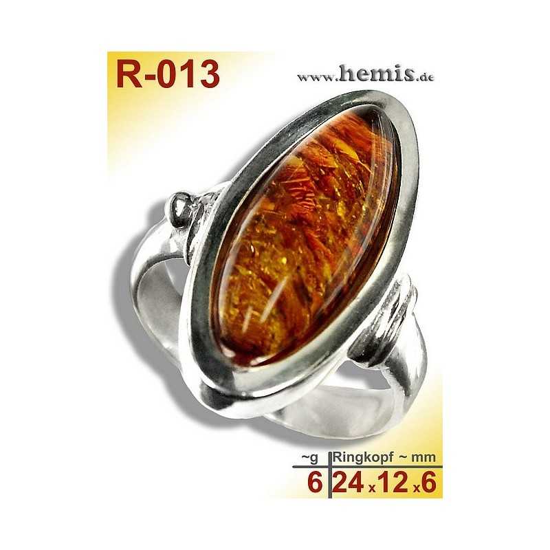 R-013 Amber Ring, silver-925, cognac, M, modern, flat