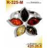 R-325-M Bernstein-Ring Silber-925, multicolor, M, Blume, modern,