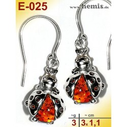 Amber Earrings cognac yellow silver 925 - Ladybug