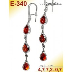 E-340 Amber Earrings, silver-925, cognac, M, drops, modern