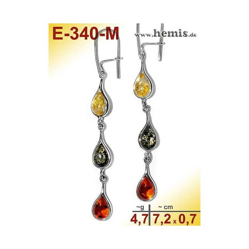E-340-M Amber Earrings, silver-925, multicolor, M, drops, modern