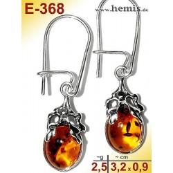 E-368 Amber Earrings, silver-925, cognac, M, leaf decor