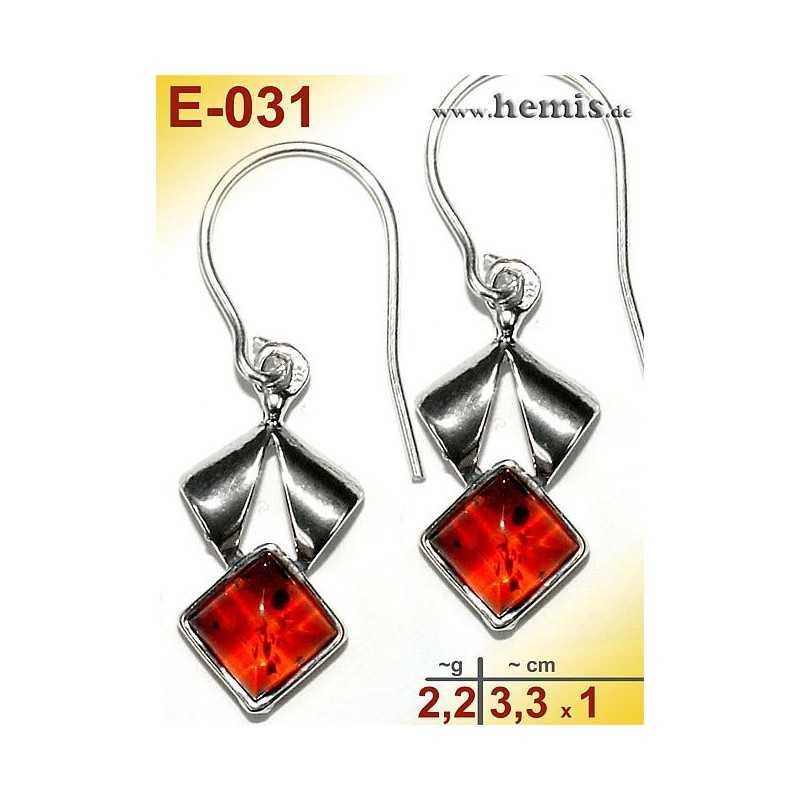 E-031 Amber Earrings, silver-925, cognac, S, modern