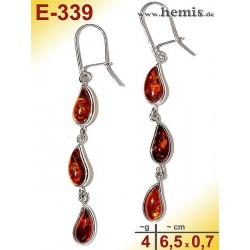 E-339 Amber Earrings, silver-925, cognac, M, drops, modern